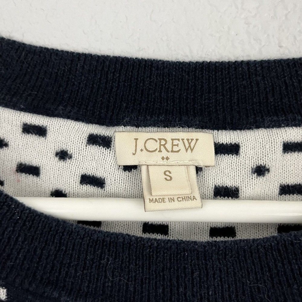 J Crew Navy & White Polka Dot 3/4 Sleeve Cotton Pullover Sweater Size Small - Picture 2 of 5